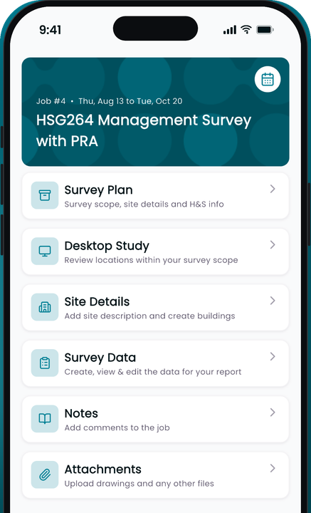 RubixMobile report home screen for an HSG264 management survey