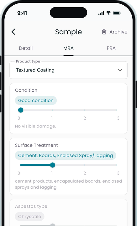 RubixMobile on a phone showing a material risk assessment
