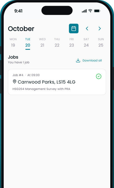 RubixMobile schedule screen showing today's survey jobs